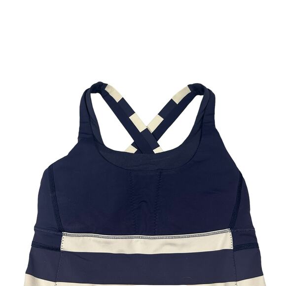 Lululemon Striped Navy Blue Stuff Your Bra Criss Cross Tank Top, Sz 6 - Picture 3 of 9